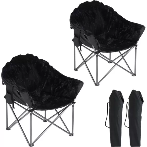 LETS CAMP Portable Camping Chair Oversize Moon Round Saucer Chair Outdoor Folding Chair with Cup Holder and Carry BagBlack