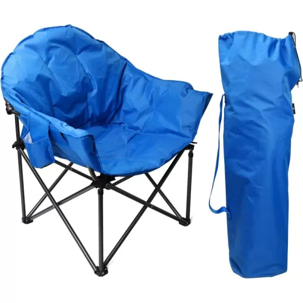 LETS CAMP Portable Camping Chair Oversize Moon Round Saucer Chair Outdoor Folding Chair with Cup Holder and Carry BagBlue