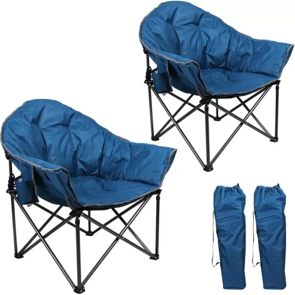 LETS CAMP Portable Camping Chair Oversize Moon Round Saucer Chair Outdoor Folding Chair with Cup Holder and Carry BagNavy