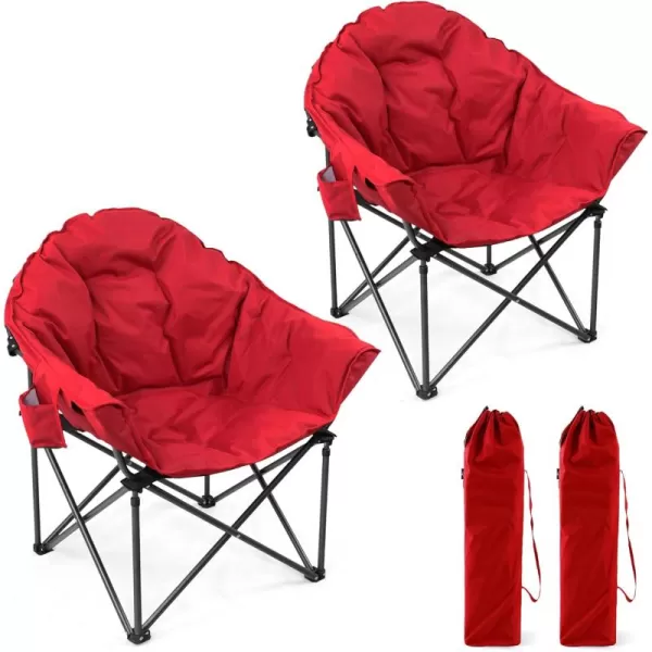 LETS CAMP Portable Camping Chair Oversize Moon Round Saucer Chair Outdoor Folding Chair with Cup Holder and Carry BagRed