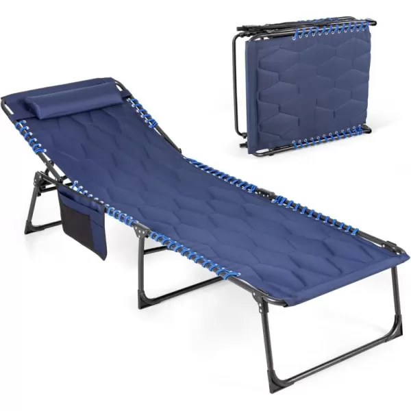 LETS CAMP Portable Folding Reclining Lounger Camping Cot Adjustable 5Position Lightweight with Pillow Pocket for Sleeping Reclining Outdoor Travel Adult Garden Navy BlueNavy Bluethickened Style