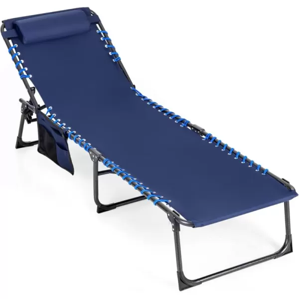 LETS CAMP Portable Folding Reclining Lounger Camping Cot Adjustable 5Position Lightweight with Pillow Pocket for Sleeping Reclining Outdoor Travel Adult Garden Navy BlueNavy Blue