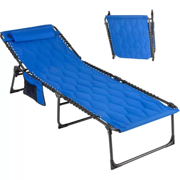 LETS CAMP Portable Folding Reclining Lounger Camping Cot Adjustable 5Position Lightweight with Pillow Pocket for Sleeping Reclining Outdoor Travel Adult Garden Navy BlueBluethickened Style