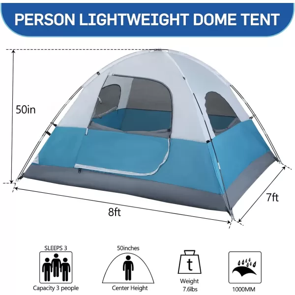 LETS CAMP 3 Person Backpacking TentPortable Lightweight Waterproof Windproof Easy Setup Backpacking TentGreat for Camping Hiking MountaineeringBlueBlue