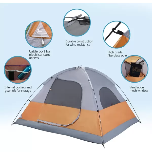 LETS CAMP 3 Person Backpacking TentPortable Lightweight Waterproof Windproof Easy Setup Backpacking TentGreat for Camping Hiking MountaineeringBlueOrange Grey