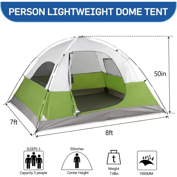 LETS CAMP 3 Person Backpacking TentPortable Lightweight Waterproof Windproof Easy Setup Backpacking TentGreat for Camping Hiking MountaineeringBluegreen