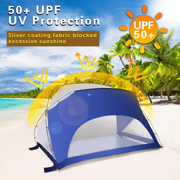 LETS CAMP 3 Person Beach TentUV Sun Shelter Lightweight Beach Sun Shade Canopy for Fishing Hiking CampingNavy Blue