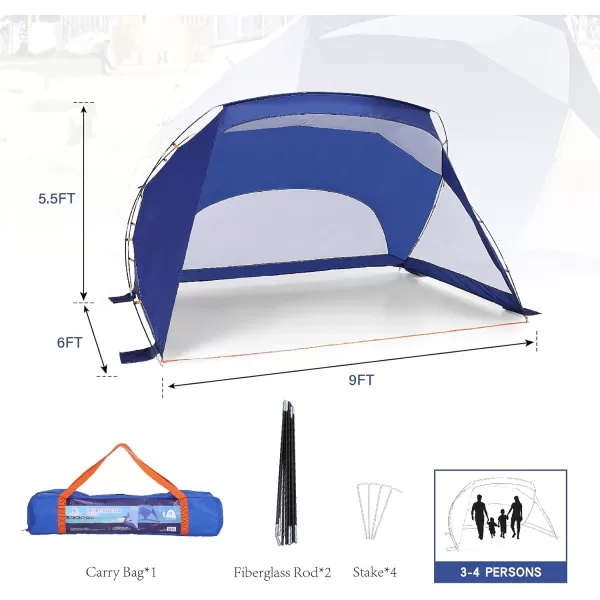 LETS CAMP 3 Person Beach TentUV Sun Shelter Lightweight Beach Sun Shade Canopy for Fishing Hiking CampingNavy Blue