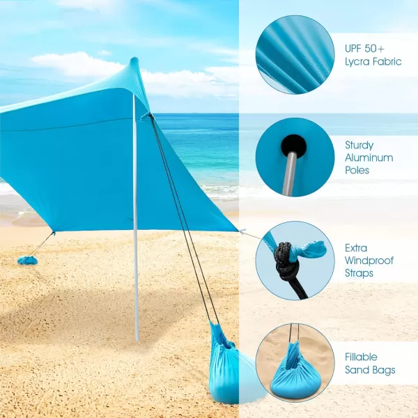 LETS CAMP Beach Canopy Tent Sun Shelter UPF50Beach Shade Tent with Sandbag Anchors for Camping Fishing Backyard Fun or Picnics 72x65FTBlue