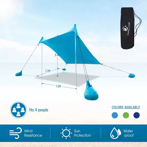 LETS CAMP Beach Canopy Tent Sun Shelter UPF50Beach Shade Tent with Sandbag Anchors for Camping Fishing Backyard Fun or Picnics 72x65FTBlue