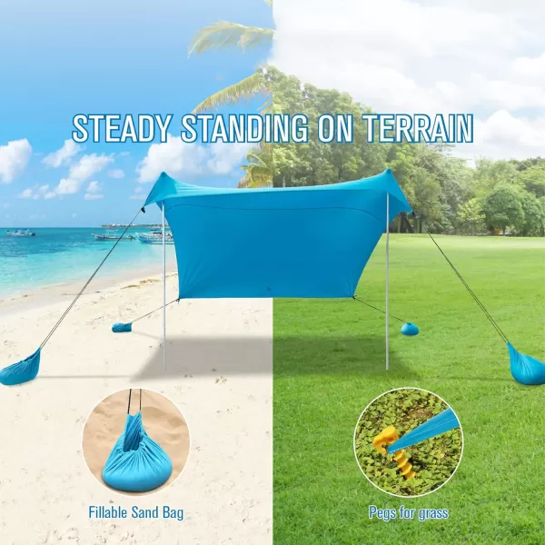 LETS CAMP Beach Canopy Tent Sun Shelter UPF50Beach Shade Tent with Sandbag Anchors for Camping Fishing Backyard Fun or Picnics 72x65FTBlue