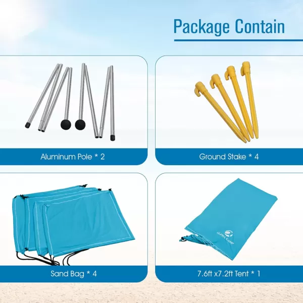 LETS CAMP Beach Canopy Tent Sun Shelter UPF50Beach Shade Tent with Sandbag Anchors for Camping Fishing Backyard Fun or Picnics 72x65FTBlue