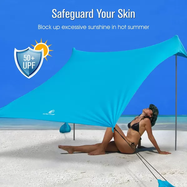 LETS CAMP Beach Canopy Tent Sun Shelter UPF50Beach Shade Tent with Sandbag Anchors for Camping Fishing Backyard Fun or Picnics 72x65FTBlue