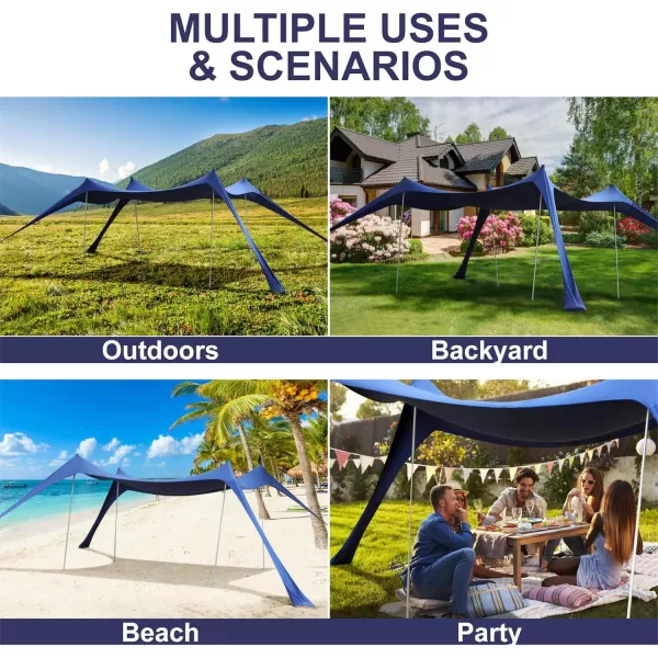 LETS CAMP Beach Tent 10x10 FT Beach Canopy Sun Shelter UPF50Beach Shade Tent with 4 Stability Poles for Camping Trips Fishing Backyard Fun or Picnics Navy Blue