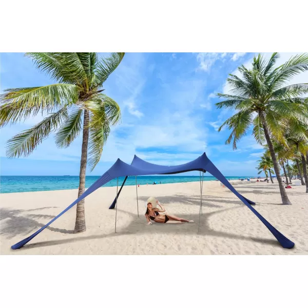 LETS CAMP Beach Tent 10x10 FT Beach Canopy Sun Shelter UPF50Beach Shade Tent with 4 Stability Poles for Camping Trips Fishing Backyard Fun or Picnics Navy Blue