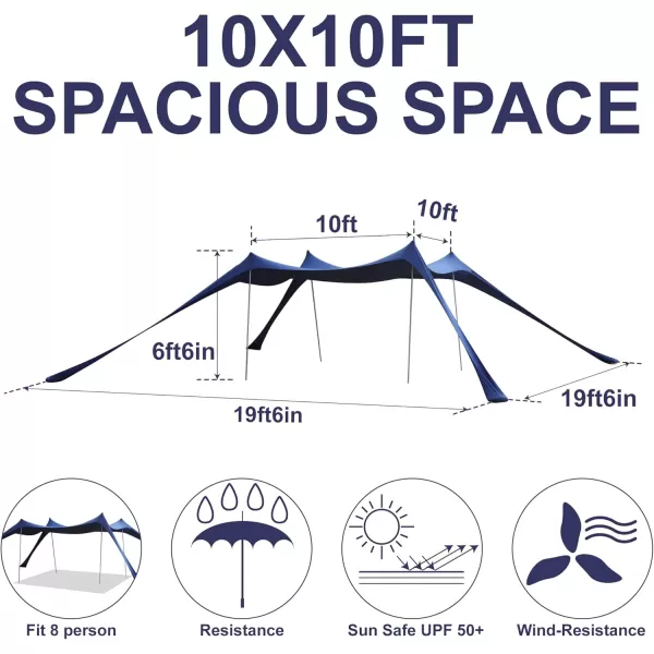 LETS CAMP Beach Tent 10x10 FT Beach Canopy Sun Shelter UPF50Beach Shade Tent with 4 Stability Poles for Camping Trips Fishing Backyard Fun or Picnics Navy Blue