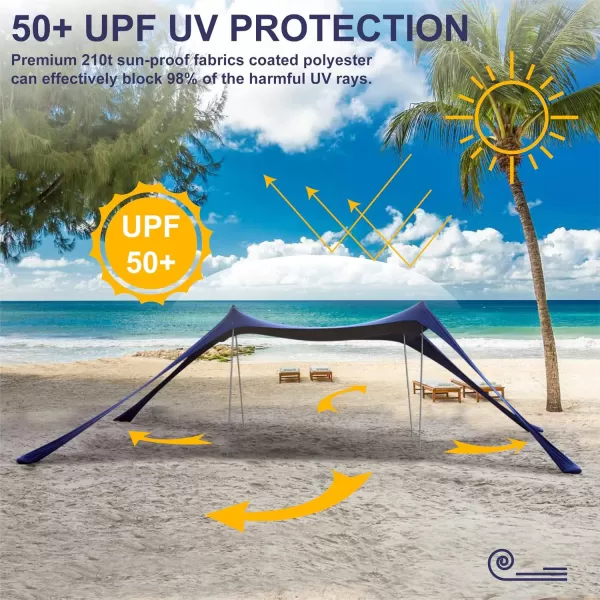 LETS CAMP Beach Tent 10x10 FT Beach Canopy Sun Shelter UPF50Beach Shade Tent with 4 Stability Poles for Camping Trips Fishing Backyard Fun or Picnics Navy Blue