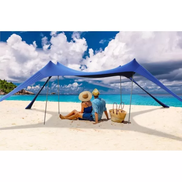 LETS CAMP Beach Tent 10x10 FT Beach Canopy Sun Shelter UPF50Beach Shade Tent with 4 Stability Poles for Camping Trips Fishing Backyard Fun or Picnics Navy Blue
