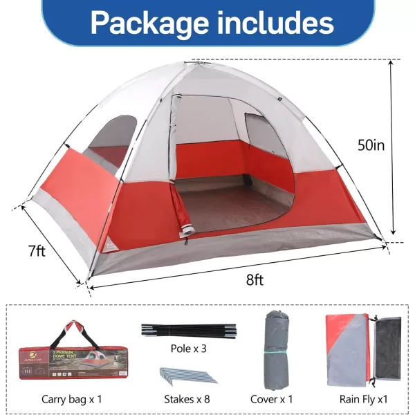 LETS CAMP 3 Person Backpacking TentPortable Lightweight Waterproof Windproof Easy Setup Backpacking TentGreat for Camping Hiking MountaineeringRed