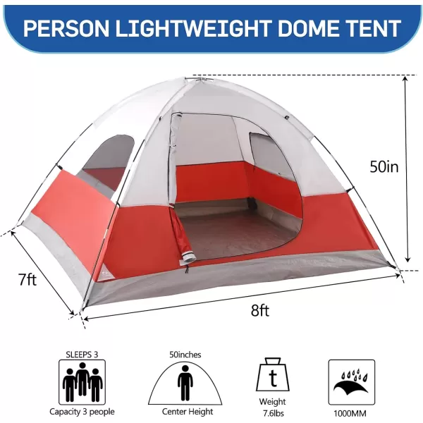 LETS CAMP 3 Person Backpacking TentPortable Lightweight Waterproof Windproof Easy Setup Backpacking TentGreat for Camping Hiking MountaineeringRed
