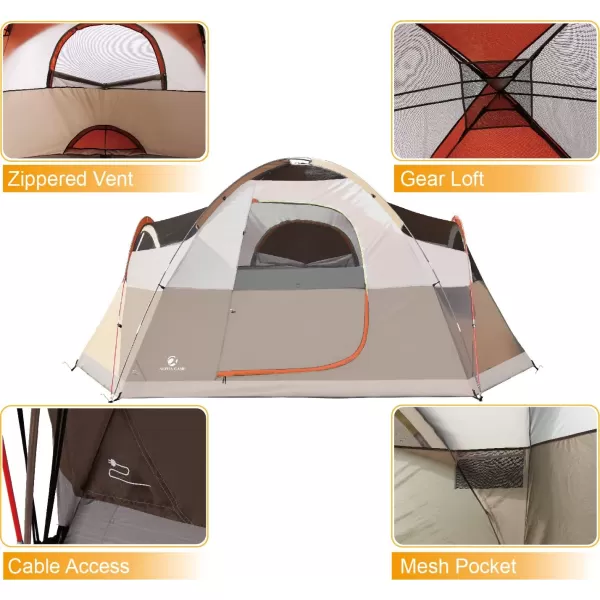 LETS CAMP 6 Person Tent Family Tents for Camping Waterproof Windproof Easy Setup Durable Fiberglass Poles Portable with Carry Bag for All Seasons
