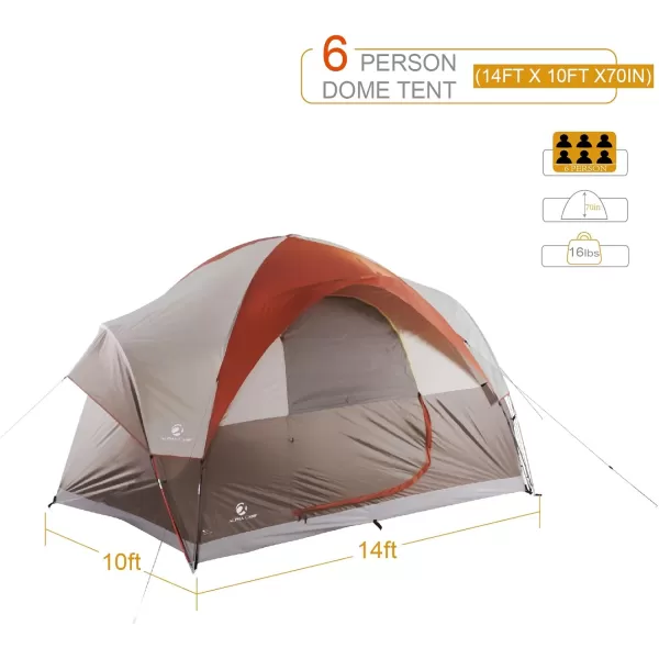 LETS CAMP 6 Person Tent Family Tents for Camping Waterproof Windproof Easy Setup Durable Fiberglass Poles Portable with Carry Bag for All Seasons