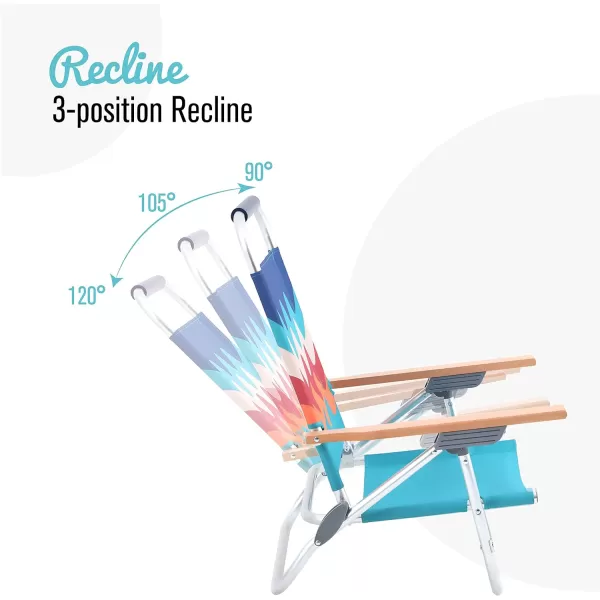 LETS CAMP Beach Chairs Lightweight Folding 3 Position Portable Camping Chairs with Wooden Armrests Set of 2Wave4 Position