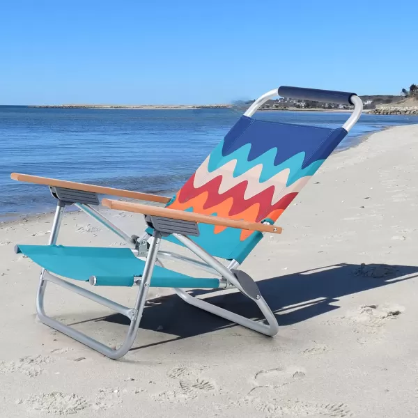 LETS CAMP Beach Chairs Lightweight Folding 3 Position Portable Camping Chairs with Wooden Armrests Set of 2Wave4 Position