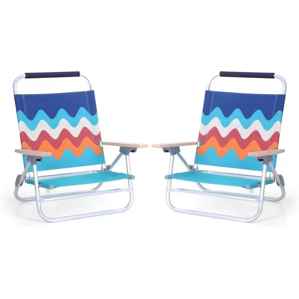 LETS CAMP Beach Chairs Lightweight Folding 3 Position Portable Camping Chairs with Wooden Armrests Set of 2Wave4 Position