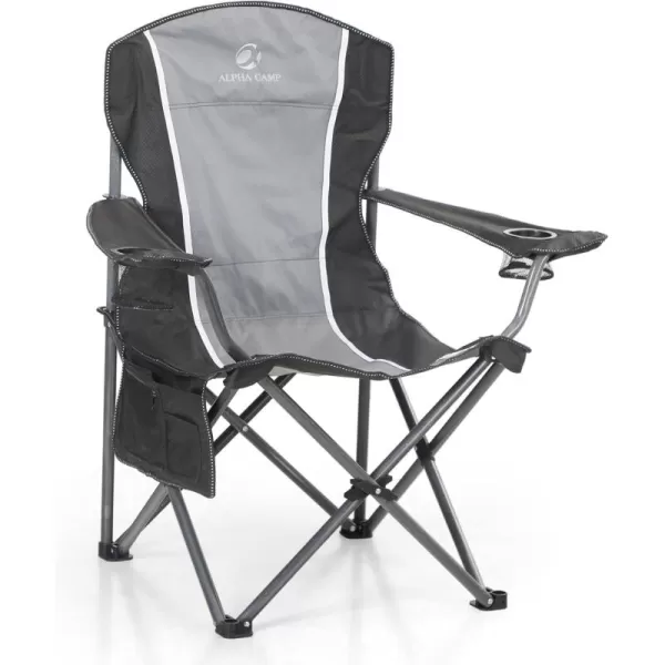 LETS CAMP Oversized Outdoor Folding Camping Chair Heavy Duty Arm Chair with Cup Holder and Storage Bag 350 LBS Weight Capacity BlueBlack Grey