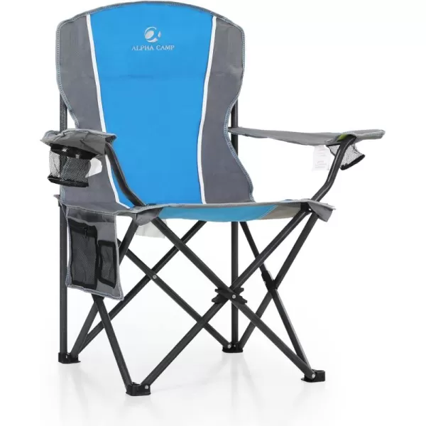 LETS CAMP Oversized Outdoor Folding Camping Chair Heavy Duty Arm Chair with Cup Holder and Storage Bag 350 LBS Weight Capacity BlueBlue Grey