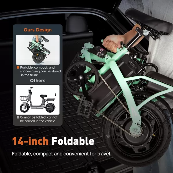 imageLETS CAMP Electric Bike Foldable 1420quot Tire 500W1000W Peak Motor 20Mph28Mph Folding Ebike48V 13AH Removable BatteryLCD DisplayElectric Bike for Adults for Commute Beach Snow14IN Bright Green