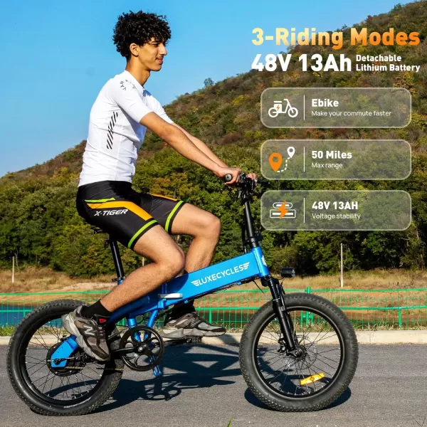 imageLETS CAMP Electric Bike Foldable 1420quot Tire 500W1000W Peak Motor 20Mph28Mph Folding Ebike48V 13AH Removable BatteryLCD DisplayElectric Bike for Adults for Commute Beach Snow20IN Sky Blue