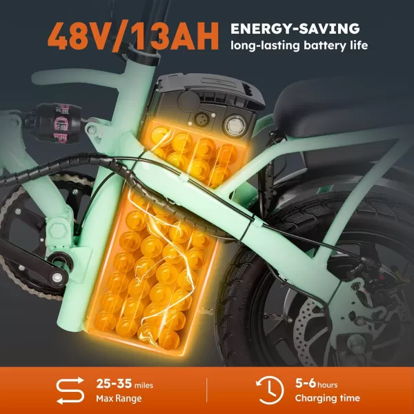 imageLETS CAMP Electric Bike Foldable 1420quot Tire 500W1000W Peak Motor 20Mph28Mph Folding Ebike48V 13AH Removable BatteryLCD DisplayElectric Bike for Adults for Commute Beach Snow14IN Bright Green