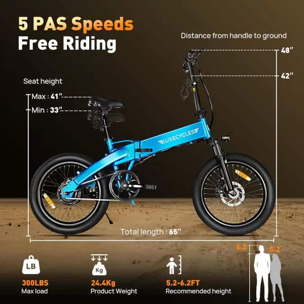 imageLETS CAMP Electric Bike Foldable 1420quot Tire 500W1000W Peak Motor 20Mph28Mph Folding Ebike48V 13AH Removable BatteryLCD DisplayElectric Bike for Adults for Commute Beach Snow20IN Sky Blue