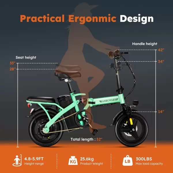 imageLETS CAMP Electric Bike Foldable 1420quot Tire 500W1000W Peak Motor 20Mph28Mph Folding Ebike48V 13AH Removable BatteryLCD DisplayElectric Bike for Adults for Commute Beach Snow14IN Bright Green