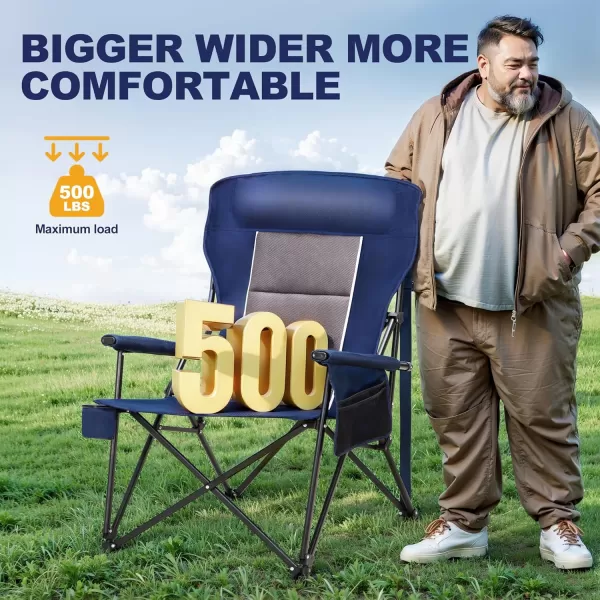 imageLETS CAMP Oversized Camping Chairs 2952quot High Back Heavy Duty Lawn Chair Support 500LBS Portable Collapsible Chair with Cup Holder Side PocketBlueTwin Pack