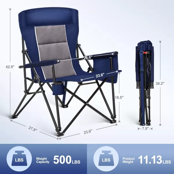 imageLETS CAMP Oversized Camping Chairs 2952quot High Back Heavy Duty Lawn Chair Support 500LBS Portable Collapsible Chair with Cup Holder Side PocketBlueTwin Pack