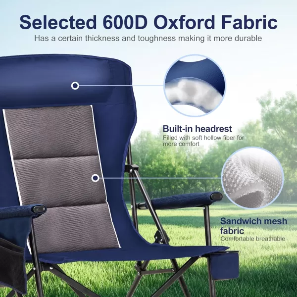 imageLETS CAMP Oversized Camping Chairs 2952quot High Back Heavy Duty Lawn Chair Support 500LBS Portable Collapsible Chair with Cup Holder Side PocketBlueTwin Pack