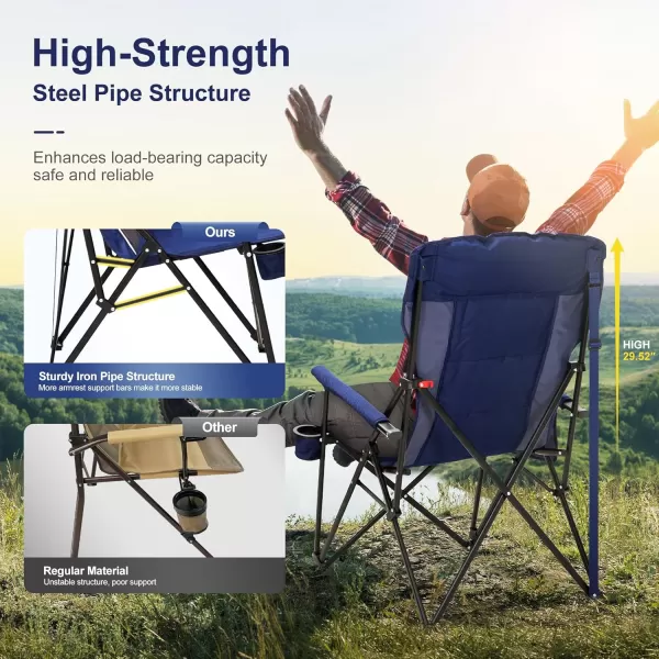 imageLETS CAMP Oversized Camping Chairs 2952quot High Back Heavy Duty Lawn Chair Support 500LBS Portable Collapsible Chair with Cup Holder Side PocketBlueTwin Pack
