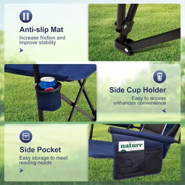 imageLETS CAMP Oversized Camping Chairs 2952quot High Back Heavy Duty Lawn Chair Support 500LBS Portable Collapsible Chair with Cup Holder Side PocketBlueTwin Pack