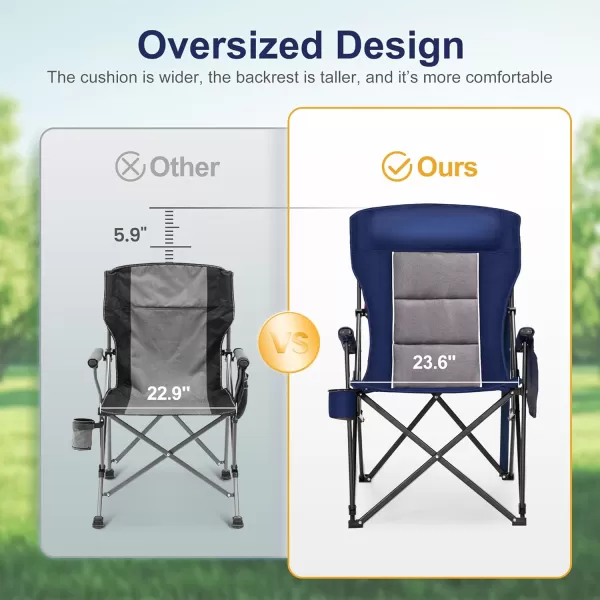 imageLETS CAMP Oversized Camping Chairs 2952quot High Back Heavy Duty Lawn Chair Support 500LBS Portable Collapsible Chair with Cup Holder Side PocketBlueTwin Pack