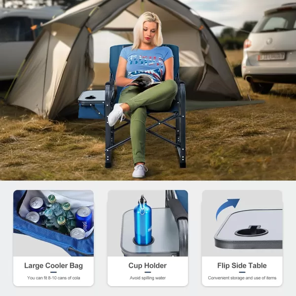 imageLETS CAMP Oversized Reclining Director Chair 437quot High Back with Side TableHeavy Duty Camping Chair for AdultsSupports Up to 300lbsNavy