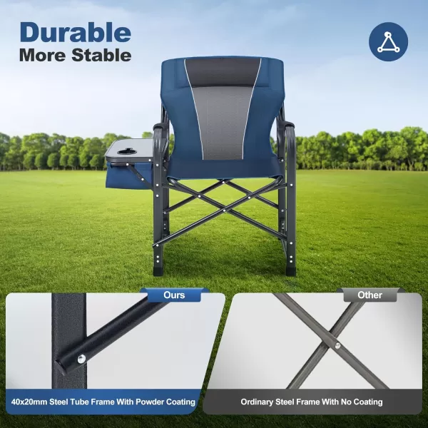 imageLETS CAMP Oversized Reclining Director Chair 437quot High Back with Side TableHeavy Duty Camping Chair for AdultsSupports Up to 300lbsNavy