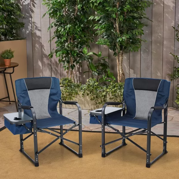 imageLETS CAMP Oversized Reclining Director Chair 437quot High Back with Side TableHeavy Duty Camping Chair for AdultsSupports Up to 300lbsNavy
