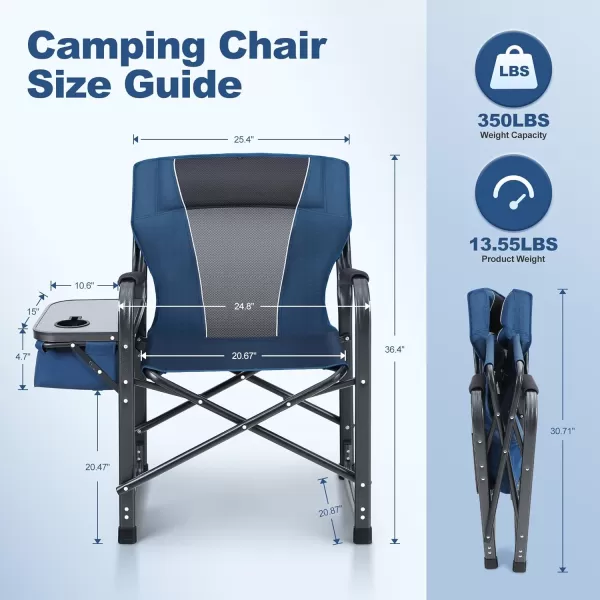 imageLETS CAMP Oversized Reclining Director Chair 437quot High Back with Side TableHeavy Duty Camping Chair for AdultsSupports Up to 300lbsNavy
