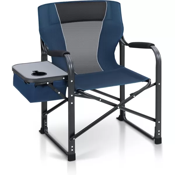 imageLETS CAMP Oversized Reclining Director Chair 437quot High Back with Side TableHeavy Duty Camping Chair for AdultsSupports Up to 300lbsNavy
