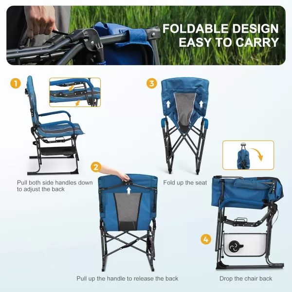 imageLETS CAMP Oversized Reclining Director Chair 437quot High Back with Side TableHeavy Duty Camping Chair for AdultsSupports Up to 300lbsNavyreclining Director Chair
