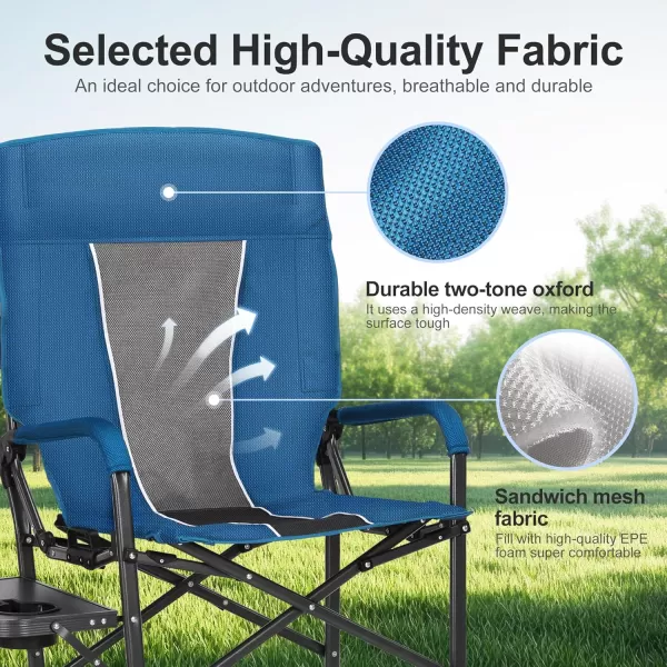 imageLETS CAMP Oversized Reclining Director Chair 437quot High Back with Side TableHeavy Duty Camping Chair for AdultsSupports Up to 300lbsNavyreclining Director Chair