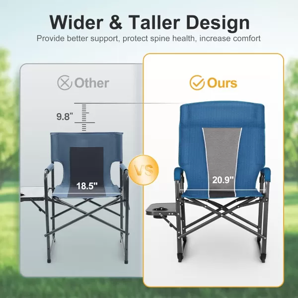 imageLETS CAMP Oversized Reclining Director Chair 437quot High Back with Side TableHeavy Duty Camping Chair for AdultsSupports Up to 300lbsNavyreclining Director Chair